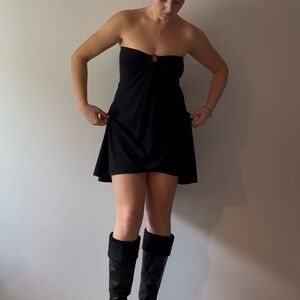Y2k Asymmetrical Black Strapless Dress